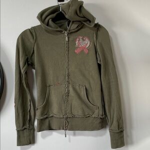 Billabong Olive green zip up distressed hoodie Y2K vibe